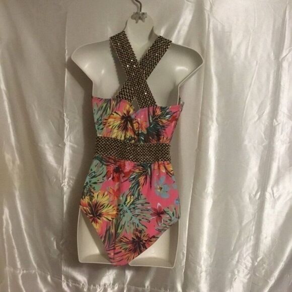 Shein Pink Tropical Stitch Pushup One Piece Swimsuit Bikini L - Picture 8 of 11